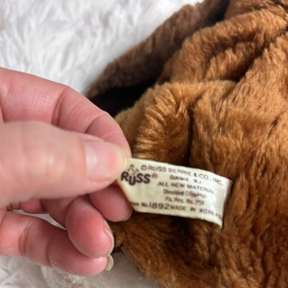 Russ Brown and Cream Plush Baxter Puppy Dog Stuffed Animal Puppet Vintage